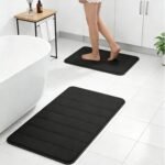 Chikase RUN HELIX Bathroom Rugs Set 2 Piece Memory Foam Bath Rugs Non-Slip Bath Mat,Washable Room Mats,Absorbent Shaggy Rug Super Soft Kitchen Mats, Batroom Carpets for Bathroom,Tub,Shower Home Decor（Black） - Image 2