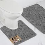 Chikase Bathroom Rug Sets, Soft Chenille 2 Piece Area Rugs Set, Toilet Base Mat and 30x20 Carpet, Absorbent Microfiber Washable Mats Dry Quickly, Home Décor and Bath Room Accessories, Grey