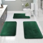 Chikase Clara Clark 3 Piece Bathroom Rugs Bath Mat Set, Velvet Memory Foam Bath Mats for Bathroom - Non-Slip, PVC Backing Bath Rugs, Washable - Dries Quickly, Green