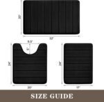 Chikase Black Memory Foam Bathroom Rug Set 3 Piece, Non Slip Extra Soft Absorbent Washable & Dry Toilet Bath Mat Sets - Image 2