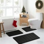 Chikase Bathroom Rugs Set Memory Foam Bath Rugs Non-Slip Bath Mat Set 3 Piece,Washable Bathroom Mats,Absorbent Shaggy Rugs Super Soft U-Shaped Toilet Rug,Bahroom Carpets for Bathroom,Tub,Shower（Black） - Image 2