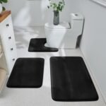 Chikase HUXMEYSON Bathroom Rugs Sets 3 Piece, Ultra Soft Velvet Memory Foam Bath Rugs, Non-Slip & PVC Backing Bathroom Mat Set, Washable Quick Dry Bath Rug - Black