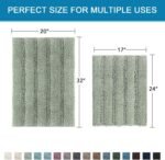 Chikase H.VERSAILTEX Sage Bathroom Rugs, Bath Mat Set of 2 Extra Thick Chenille Striped Pattern Shaggy Bath Rugs for Bath Room, Non Skid Bath Mats for Bathroom Floor (32 x 20 Plus 24 x 17 - Inches) - Image 2