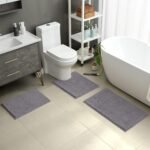 Chikase 3 Pieces Bathroom Rugs, Soft Thick Absorbent Chenille Bath Mats, Washable Non-Slip Floor Rugs for Shower & Bath, Grey - Image 2