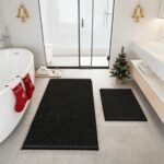 Chikase RUN HELIX Bathroom Rugs Set 2 Piece Thick Chenille Bath Mats, Soft Quick Dry Plush Absorbent Bath Rugs with Non-Slip PVC Backing, 32x20+24x16 Inch Black - Image 8