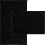 Chikase RUN HELIX Bathroom Rugs Set 2 Piece Thick Chenille Bath Mats, Soft Quick Dry Plush Absorbent Bath Rugs with Non-Slip PVC Backing, 32x20+24x16 Inch Black