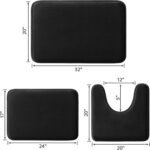 Chikase HUXMEYSON Bathroom Rugs Sets 3 Piece, Ultra Soft Velvet Memory Foam Bath Rugs, Non-Slip & PVC Backing Bathroom Mat Set, Washable Quick Dry Bath Rug - Black - Image 2