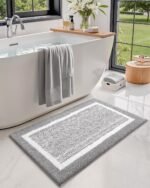 Chikase Color&Geometry Simple and Stylish Large Bath Mats for Bathroom Non Slip, 24"x36" Gray Bathroom Rugs, Absorbent, Soft, Washable, Microfiber Bath Rug Shower Mat - Image 4