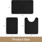 Chikase Upgraded Bathroom Rugs Set 3 Piece, Extra Thick Absorbent Soft Memory Foam, Washable Toilet Bath Mat (Black) - Image 2