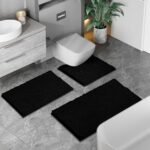 Chikase RUN HELIX Bathroom Rugs Set 2 Piece Thick Chenille Bath Mats, Soft Quick Dry Plush Absorbent Bath Rugs with Non-Slip PVC Backing, 32x20+24x16 Inch Black - Image 2