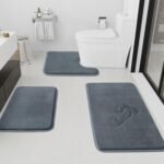 Chikase HUXMEYSON Bathroom Rugs Sets 3 Piece, Non-Slip & Quick Dry Bath Mat Set, Ultra Soft Velvet Bath Rugs for Bathroom, Toilet and Shower Floor, Grey