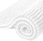 Chikase SUBRTEX Bathroom Rugs Chenille Bath Rug Soft Short Plush Bath Mat Soft Shower Mat Water Absorbent Shower Mat Quick Dry Machine Washable(White,16" x 24")