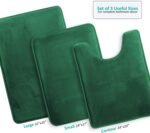 Chikase Clara Clark 3 Piece Bathroom Rugs Bath Mat Set, Velvet Memory Foam Bath Mats for Bathroom - Non-Slip, PVC Backing Bath Rugs, Washable - Dries Quickly, Green - Image 3