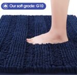 Chikase ACCUMTEK Striped Navy Blue Bathroom Rug Set 3 Pieces Ultra Soft, Non Slip Chenille Toilet Mat, Absorbent Plush Shaggy Bath Mats for Bathroom, Bedroom, Kitchen - Image 3