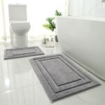 Chikase Bathroom Rugs Sets 2 Piece, Super Soft and Absorbent Non Slip Microfiber Machine Washable Bath Mat Set (20" x 32" + 16" x 24", Grey)