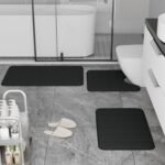 Chikase Bathroom Rugs Set Memory Foam Bath Rugs Non-Slip Bath Mat Set 3 Piece,Washable Bathroom Mats,Absorbent Shaggy Rugs Super Soft U-Shaped Toilet Rug,Bahroom Carpets for Bathroom,Tub,Shower（Black） - Image 6