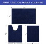 Chikase ACCUMTEK Striped Navy Blue Bathroom Rug Set 3 Pieces Ultra Soft, Non Slip Chenille Toilet Mat, Absorbent Plush Shaggy Bath Mats for Bathroom, Bedroom, Kitchen - Image 2