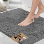 Chikase Bath Rug Mat, Thick Soft Absorbent Chenille, Quick Dry Microfiber Mats, Rubber Backing Washable Shower Floor Rugs, US Designed Bathroom Bathmat Home Decor Accessories, 24x17, Grey