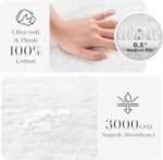 Chikase Madison Park Splendor Reversible 100% Cotton Tufted Bathroom Rug-3000 GSM Hotel Quality Luxurious Plush Medium Pile Bath Mat Absorbent, Quick Dry, Shower Room Décor, 21x34, White - Image 3