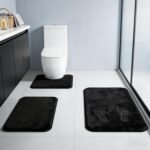 Chikase Black Bathroom Rug Set Memory Foam Bath Mats 3 Piece with Toilet Mats, Soft & Supportive, Shock Absorbing, Water Absorbent, Non-Slip Bath Rugs, Machine Washable, Area Rug, Home Decor Accessories