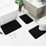 Chikase Black Memory Foam Bathroom Rug Set 3 Piece, Non Slip Extra Soft Absorbent Washable & Dry Toilet Bath Mat Sets - Image 6