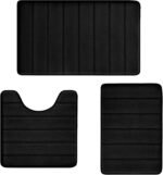 Chikase Bathroom Rugs Set Memory Foam Bath Rugs Non-Slip Bath Mat Set 3 Piece,Washable Bathroom Mats,Absorbent Shaggy Rugs Super Soft U-Shaped Toilet Rug,Bahroom Carpets for Bathroom,Tub,Shower（Black）