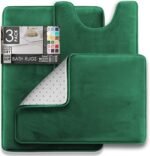 Chikase Clara Clark 3 Piece Bathroom Rugs Bath Mat Set, Velvet Memory Foam Bath Mats for Bathroom - Non-Slip, PVC Backing Bath Rugs, Washable - Dries Quickly, Green - Image 2