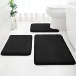 Chikase Upgraded Bathroom Rugs Set 3 Piece, Extra Thick Absorbent Soft Memory Foam, Washable Toilet Bath Mat (Black)