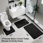 Chikase Black Bathroom Rug Set Memory Foam Bath Mats 3 Piece with Toilet Mats, Soft & Supportive, Shock Absorbing, Water Absorbent, Non-Slip Bath Rugs, Machine Washable, Area Rug, Home Decor Accessories - Image 2