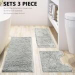 Chikase Bathroom Rugs Sets 3 Piece Extra Soft and Absorbent Shag Bathroom Rugs, Machine Wash Mat, Strong PVC Non-Slip Underside, Plush Carpet Mats (Light Grey) - Image 3