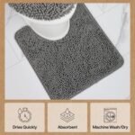 Chikase Bathroom Rug Sets, Soft Chenille 2 Piece Area Rugs Set, Toilet Base Mat and 30x20 Carpet, Absorbent Microfiber Washable Mats Dry Quickly, Home Décor and Bath Room Accessories, Grey - Image 7
