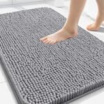 Chikase Arotive Bathroom Rugs 30x20, Extra Soft Absorbent Shaggy Chenille Bath Rugs, Machine Washable Rubber Backing Non-Slip Bath Mats for Bathroom Floor Tub and Shower, Home Decor Accessories, Grey