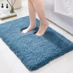 Chikase Bathroom Rugs Non Slip Washable, Ultra Thick Soft Microfiber Absorbent Bath Mats, High Density Foam Latex Non Slip Backing Bath Rugs, Fluffy Floor Carpet for Tub&Shower 24x17, Blue
