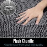 Chikase LOCHAS Luxury Bathroom Rug Shaggy Bath Mat 24 x 60 Inch, Washable Non Slip Bath Rugs for Bathroom Shower, Soft Plush Chenille Absorbent Carpets Mats, Gray - Image 4