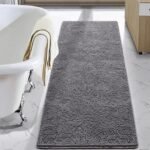 Chikase LOCHAS Luxury Bathroom Rug Shaggy Bath Mat 24 x 60 Inch, Washable Non Slip Bath Rugs for Bathroom Shower, Soft Plush Chenille Absorbent Carpets Mats, Gray