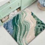Chikase LUMI Beach Bathroom Rug Square, Non Slip Bath Mat Quick Dry, Ultra Soft Washable Absorbent, Ocean Sea Theme Bath Rug for Shower Floor, Home Decor, Kids Room, Bathtub, 32"x32" - Image 4