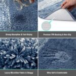 Chikase Vaukki Luxury Soft Bathroom Rugs Set of 2, Non Slip Washable Plush Bath Floor Mats, Microfiber Shaggy Absorbent Striped Bath Carpet for Tub, Bathroom and Shower (18''x26''+20''x32'', Blue) - Image 4