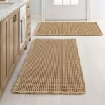 Chikase Set of 2 Waffle Bathroom Rugs, Boho Bath Rugs Non Slip Washable, Super Absorbent Bath Mats, Ultra Soft Rubber Backed Shower Mats for Bathroom Floor, Tub and Shower, Brown, 18x30 Inch