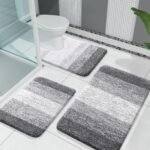 Chikase Bathroom Rugs Sets 3 Piece, Soft Absorbent Microfiber Bath Mats and U-Shaped Contour Toilet Rug, Machine Wash Dry, Plush Shaggy Bath Mat Set for Bathroom (30"x20"+24"x16"+24"x20", Grey)