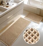 Chikase Large Waffle Bath Mat Set, Non Slip Bath Rug Set, Ultra Absorbent Bath Mats for Bathroom Decor, Extra Soft Floor Kitchen Rugs Sets 2 Piece, Washable Bath Runner Rug, Brown, 20"×47" & 16"×24"