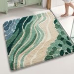 Chikase LUMI Beach Bathroom Rug Square, Non Slip Bath Mat Quick Dry, Ultra Soft Washable Absorbent, Ocean Sea Theme Bath Rug for Shower Floor, Home Decor, Kids Room, Bathtub, 32"x32" - Image 3
