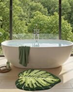 Chikase Leaf Bathroom Rugs Monstera, 23.5x31.5 Soft Fluffy Cute Bath Mat with Non Slip Backing, Washable Absorbent Bath Rug Quick Dry for Shower Floor, Toilet, Bedroom, Kids Room, Green - Image 3