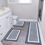 Chikase Pauwer Bathroom Rug Mat Set 3 Piece, Microfiber Shaggy Bath Set, Non-Slip Ultra Soft Carpet Mats, Absorbent with U-Shaped Toilet for Bathroom, Tub, Shower, Dark Grey
