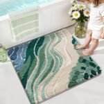 Chikase LUMI Beach Bathroom Rug Square, Non Slip Bath Mat Quick Dry, Ultra Soft Washable Absorbent, Ocean Sea Theme Bath Rug for Shower Floor, Home Decor, Kids Room, Bathtub, 32"x32" - Image 6