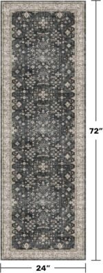 Chikase Black Boho Washable 2x6 Runner Rugs for Hallway Kitchen Bedroom Beside Laundry Room Bathroom Rug, Pet & Kids Friendly, Non Slip Low Pile Stain Resistant Soft Foldable Long 24 x 72 Floor Carpet - Image 2