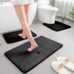 Chikase Upgraded Bathroom Rugs Set 3 Piece, Extra Thick Absorbent Soft Memory Foam, Washable Toilet Bath Mat (Black) - Image 4
