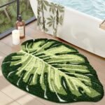 Chikase LUMI Cute Bathroom Rugs with Green Leaf Plant, Soft, Fluffy, Plush, Absorbent, Quick Dry, Non Slip, Machine Washable for Shower Floor, Bathroom, Bedroom,Kids Room, 23.5"x31.5", Monstera
