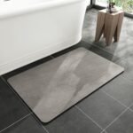 Chikase MontVoo -Bath Mat-Rubber Backing Non SlipThin Bathroom Rugs Fit Under Door- Quick Dry Absorbent Faux Suede Surface Grey Bathroom Floor Mats-Shower Rug for in Front of Bathtub Shower Gray 16x24
