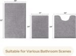 Chikase 3 Pieces Bathroom Rugs, Soft Thick Absorbent Chenille Bath Mats, Washable Non-Slip Floor Rugs for Shower & Bath, Grey - Image 3