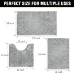 Chikase Bathroom Rugs Sets 3 Piece Extra Soft and Absorbent Shag Bathroom Rugs, Machine Wash Mat, Strong PVC Non-Slip Underside, Plush Carpet Mats (Light Grey) - Image 2